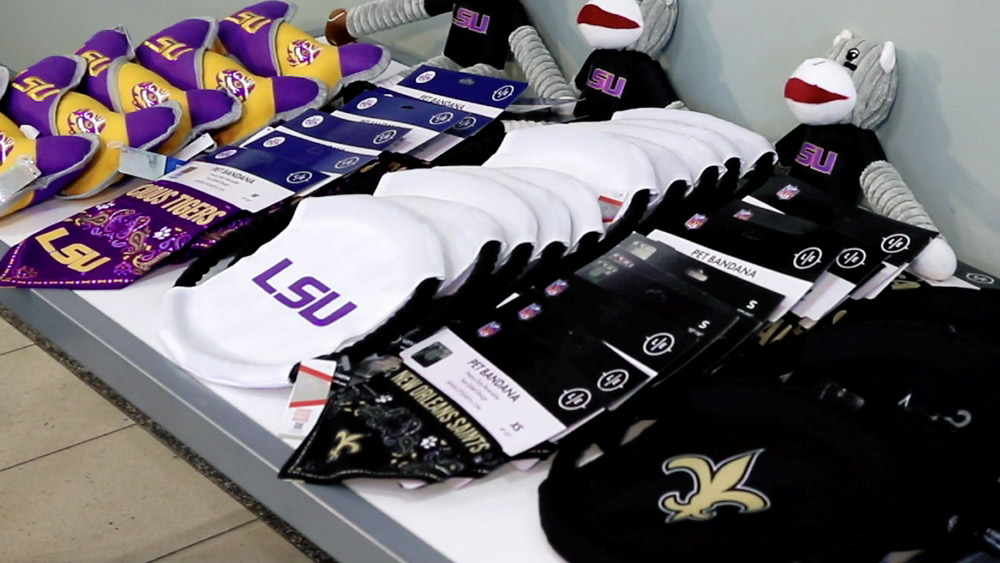 LSU pet apparel from Royal Treatment's pet boutique in Baton Rouge.